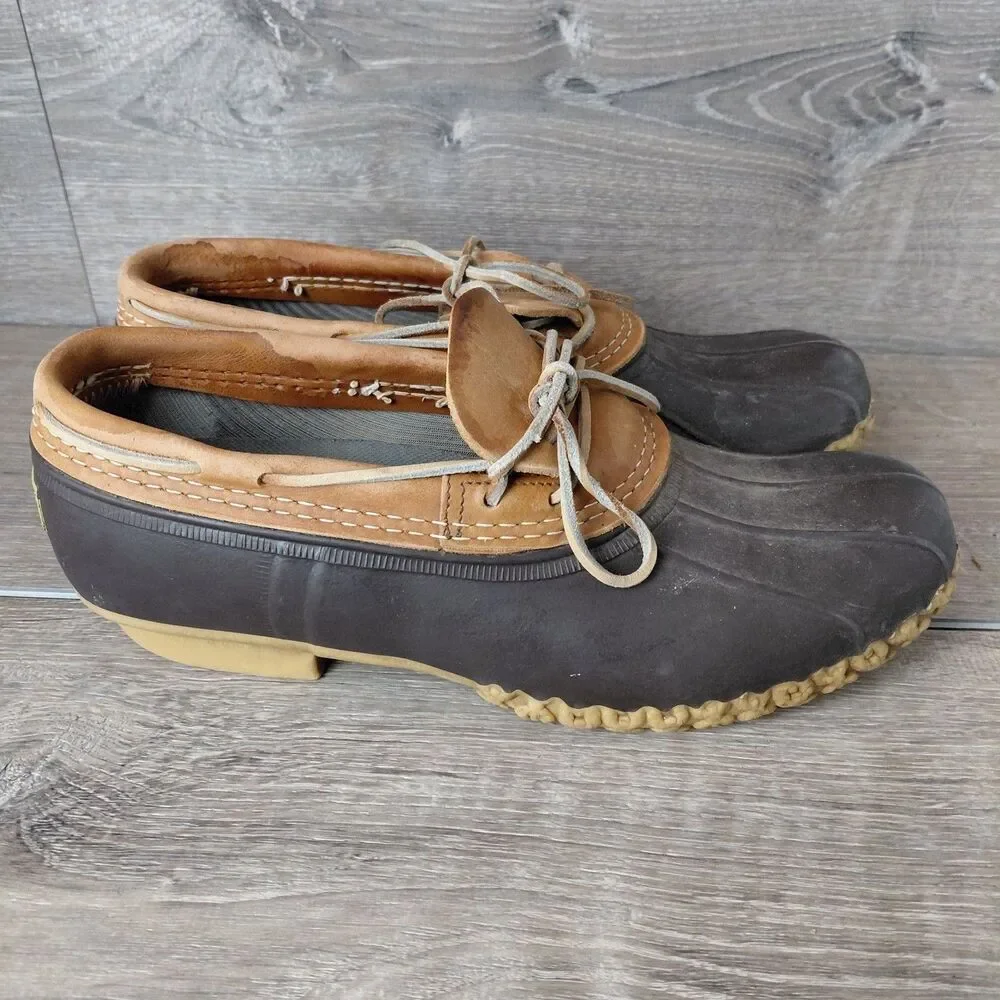 LL Bean Boots Men 10 Brown Leather Low Rubber Moc Waterproof Duck Hunting Shoes